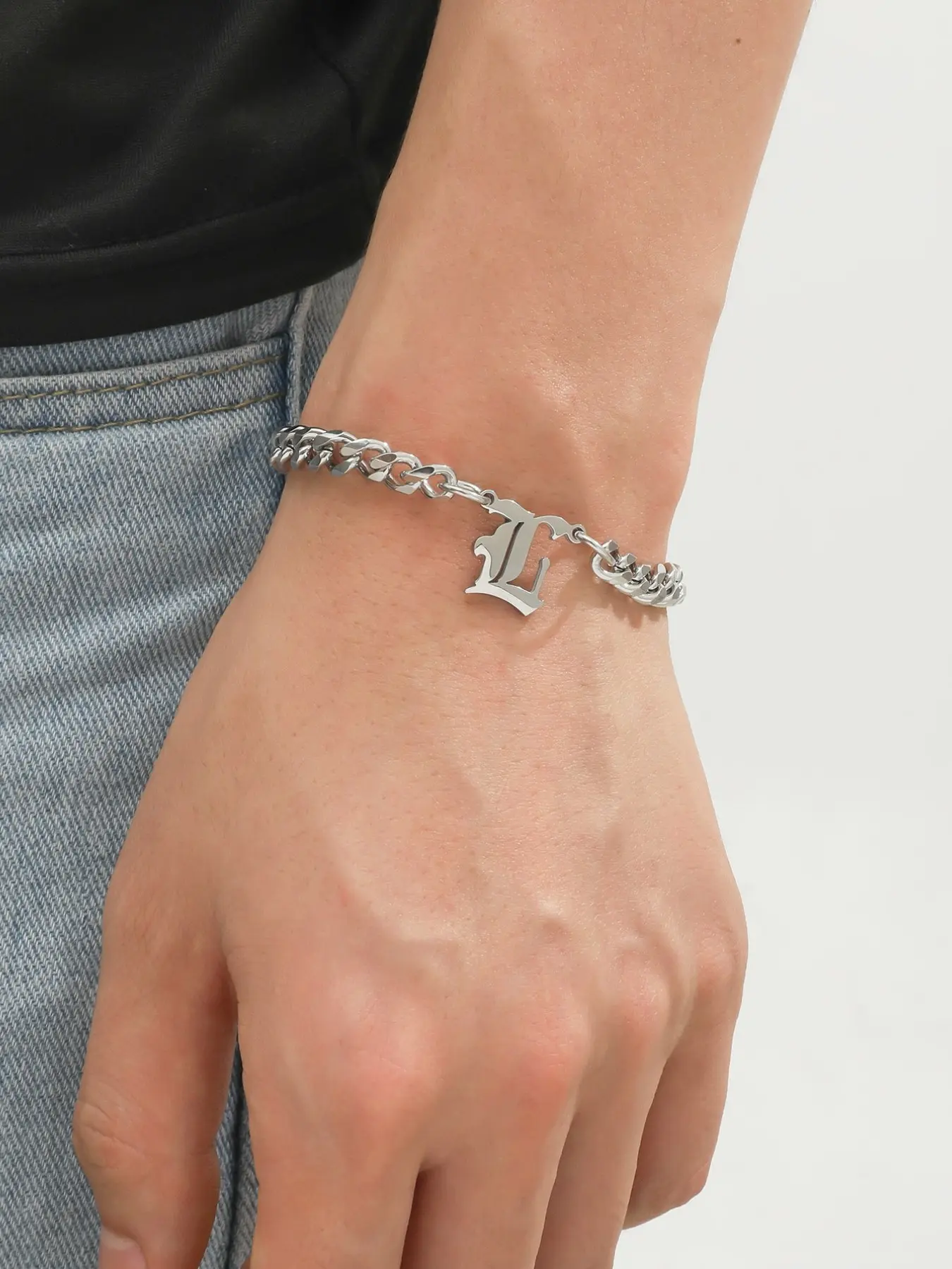 Silver Color Letter Stainless Steel Cuban Chain Bracelet, 26 Letters Couple Bracelet, Birthday Christmas Gift for Men Women Best Friends, Initial Letter Bracelets, Cuban Link Bracelet