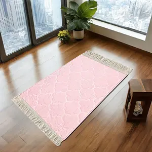Women’s Soft Floral Prayer Rug, Four-Leaf Clover Fringe Design, Non-Slip Portable Praying Mat, Home & Holiday Pilgrimage Carpet