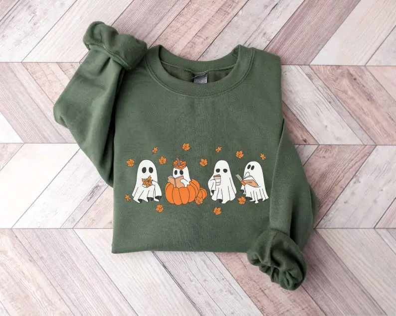 Fall Ghost Sweatshirt/T-shirt, Floral Ghost Shirt, Halloween Ghost Sweatshirt, Flower Halloween Shirt, Sweatshirt, Fall Sweater, halloween sweater