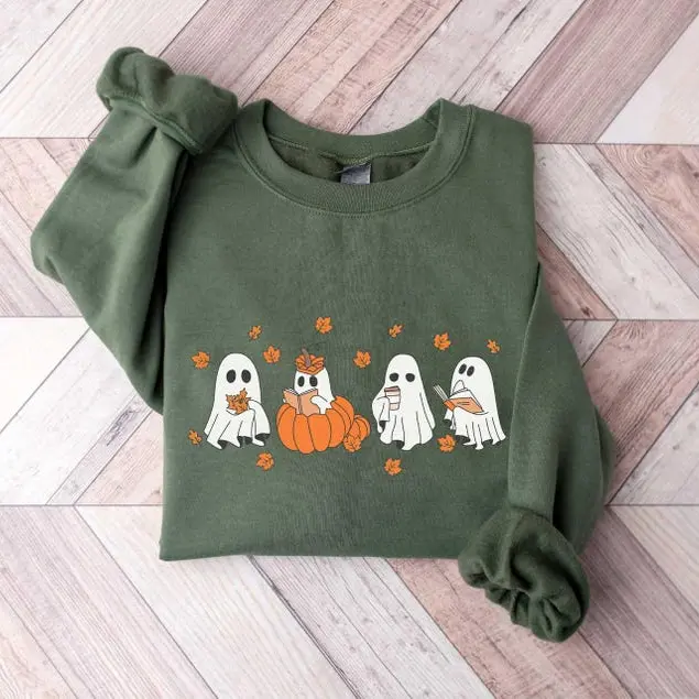 Fall Ghost Sweatshirt/T-shirt, Floral Ghost Shirt, Halloween Ghost Sweatshirt, Flower Halloween Shirt, Sweatshirt, Fall Sweater, halloween sweater