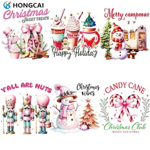 6-Piece Christmas Candy Cane Vinyl Transfer Stickers Set, Winter Berries Stars Design, Merry Christmas Holiday Decorations for Clubs & Brands, Vinyl Decal Sticker