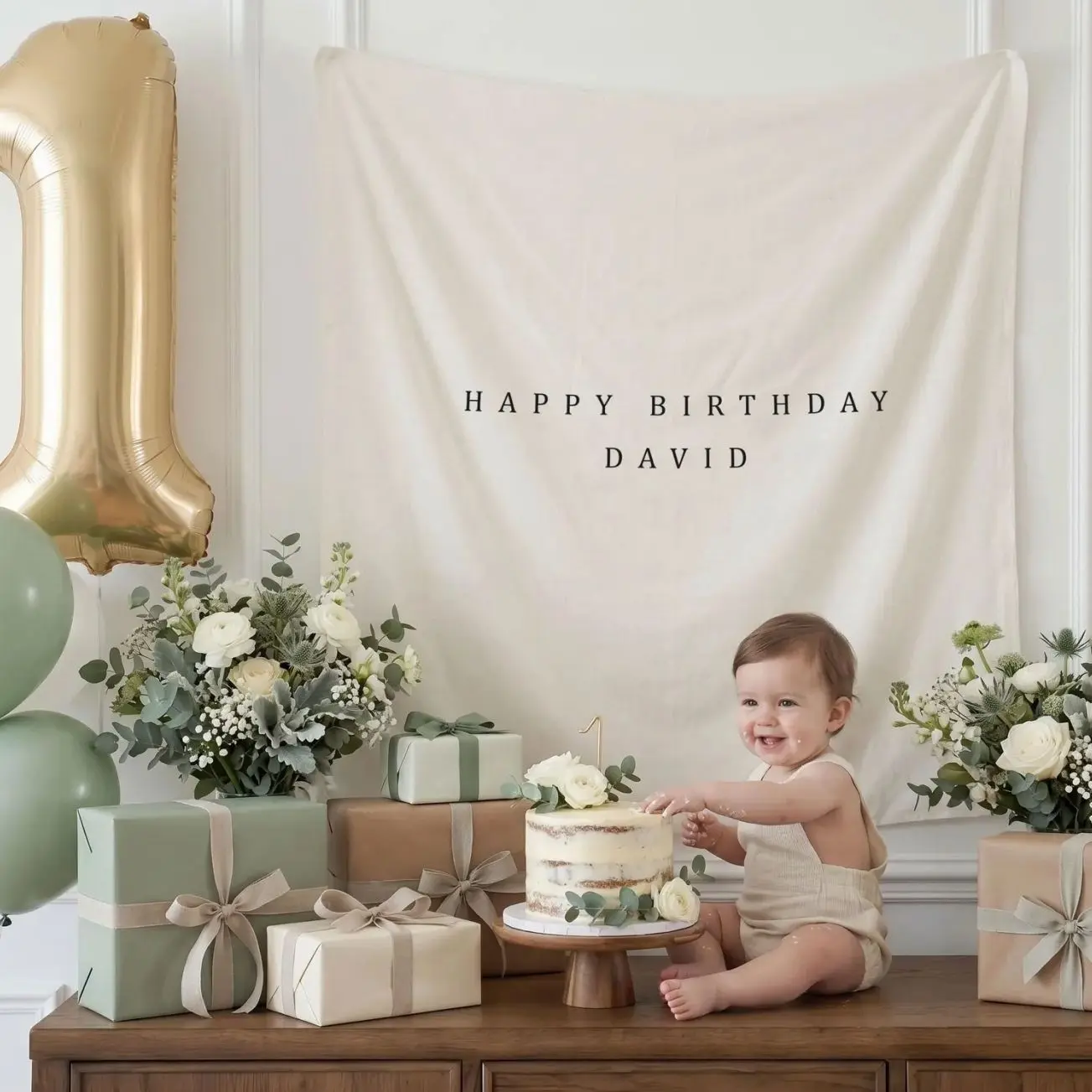 Personalised Birthday Name Flag, Personalized Birthday Tapestry, Custom Name sign, Boho Strip Banner, Fabric Wall Art, Neutral Nursery decor