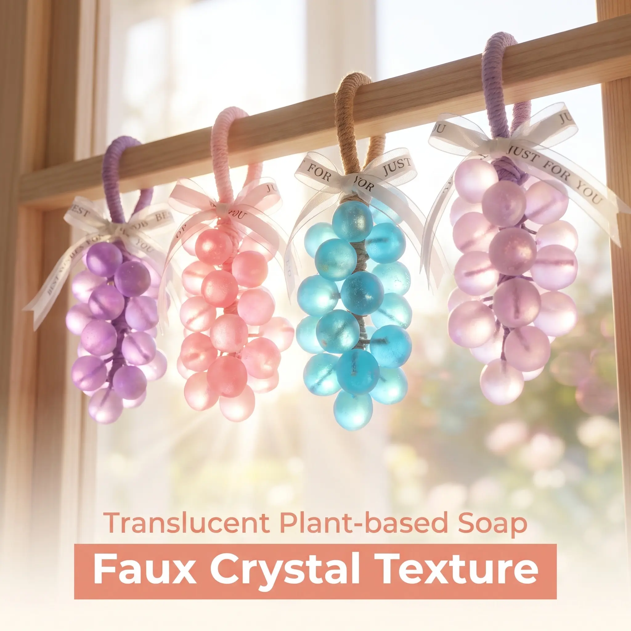Handmade Aesthetic Glass Grape Soap on a Rope - Scented Personal Shower Cleanser, Floral Box-Included Faux Crystal Pendant, Beauty Products, Bath Gift & Room Decor Accessories Cleansing Body Care Scented Decorative Soaps Decorative Soaps