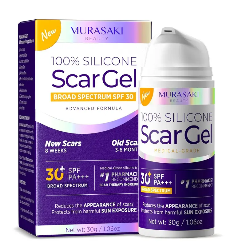Murasaki Beauty Silicone Scar Gel Cream - SPF 30 Medical-Grade Silicone Sunscreen, Collagen Support, Triple-Action Care for Surgical C-Section Marks, Acne Scar Treatment Skin Care Kits (All Skin) Broad Spectrum UV Protection