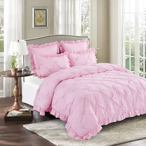 HIG 5 Piece Chic Comforter Set Lace Ruffled - Pintuck Pinch Pleat Design - Super Soft Prewashed Microfiber Lightweight in a Bag