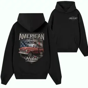Chevy American Metal Hoodie, Classic Chevy Truck Retro Pullover, Vintage Pickup Graphic Hoodie, American Flag Chevy Sweatshirt for Men & Women