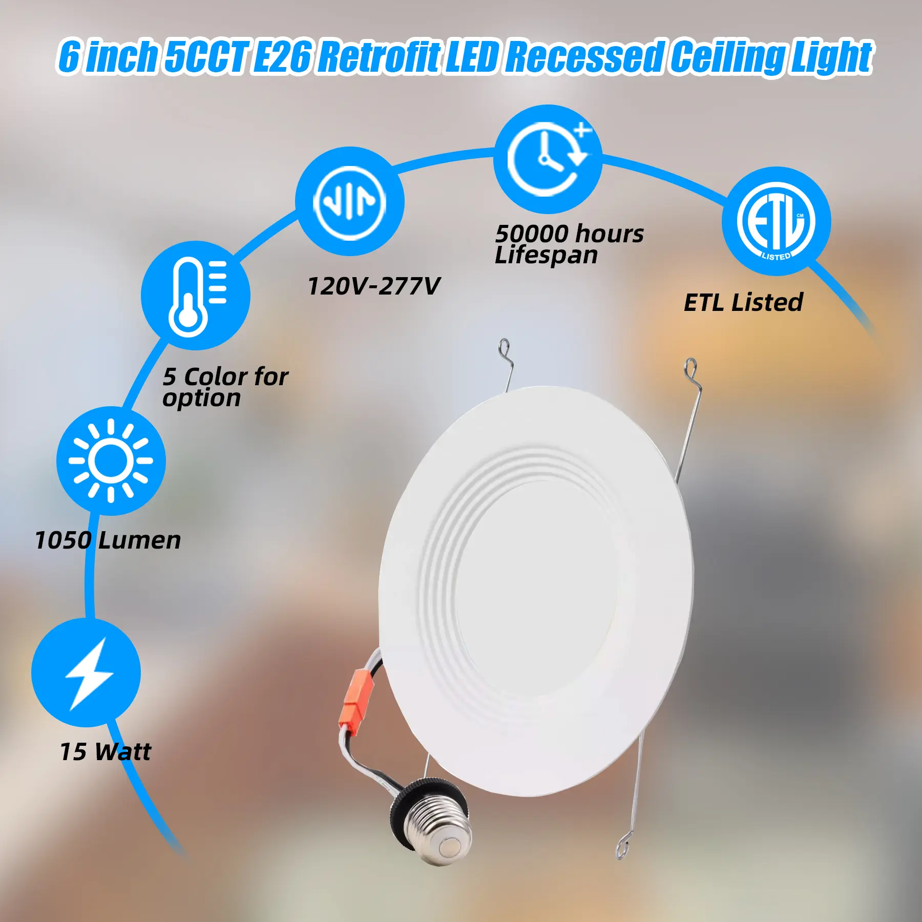 SEURON 6-in E26 Color Changing Fitted Recessed LED Ceiling Lights - 5CCT Retrofit Smooth Trim, 15W 120V AC Dimmable Aluminium Adjustable Easy-Install Lights, Energy-Saving Home Improvement Fitted Recessed Lighting for Living Room, Bedroom, Ceiling Light