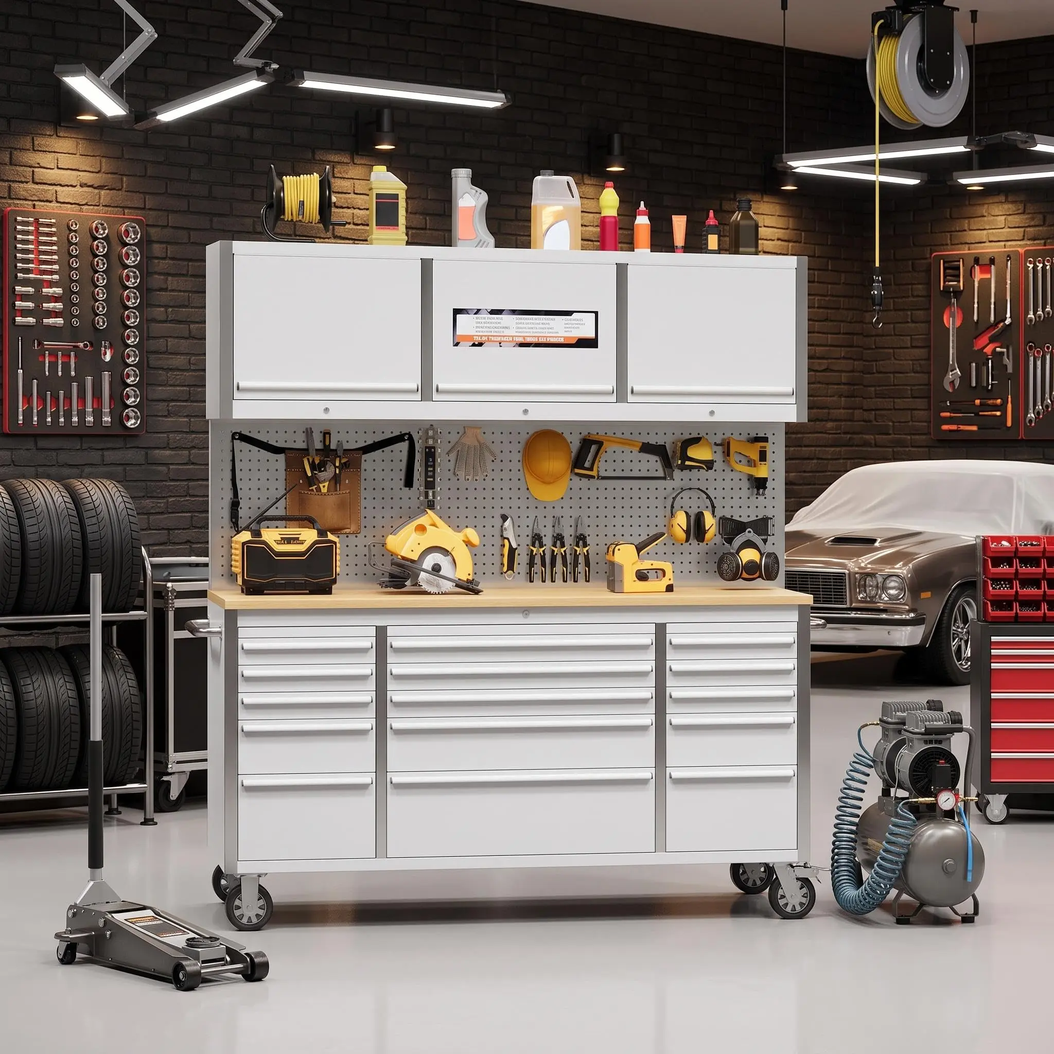 Garvee 72 Inch Rolling Tool Chest with Cabinet Workbench