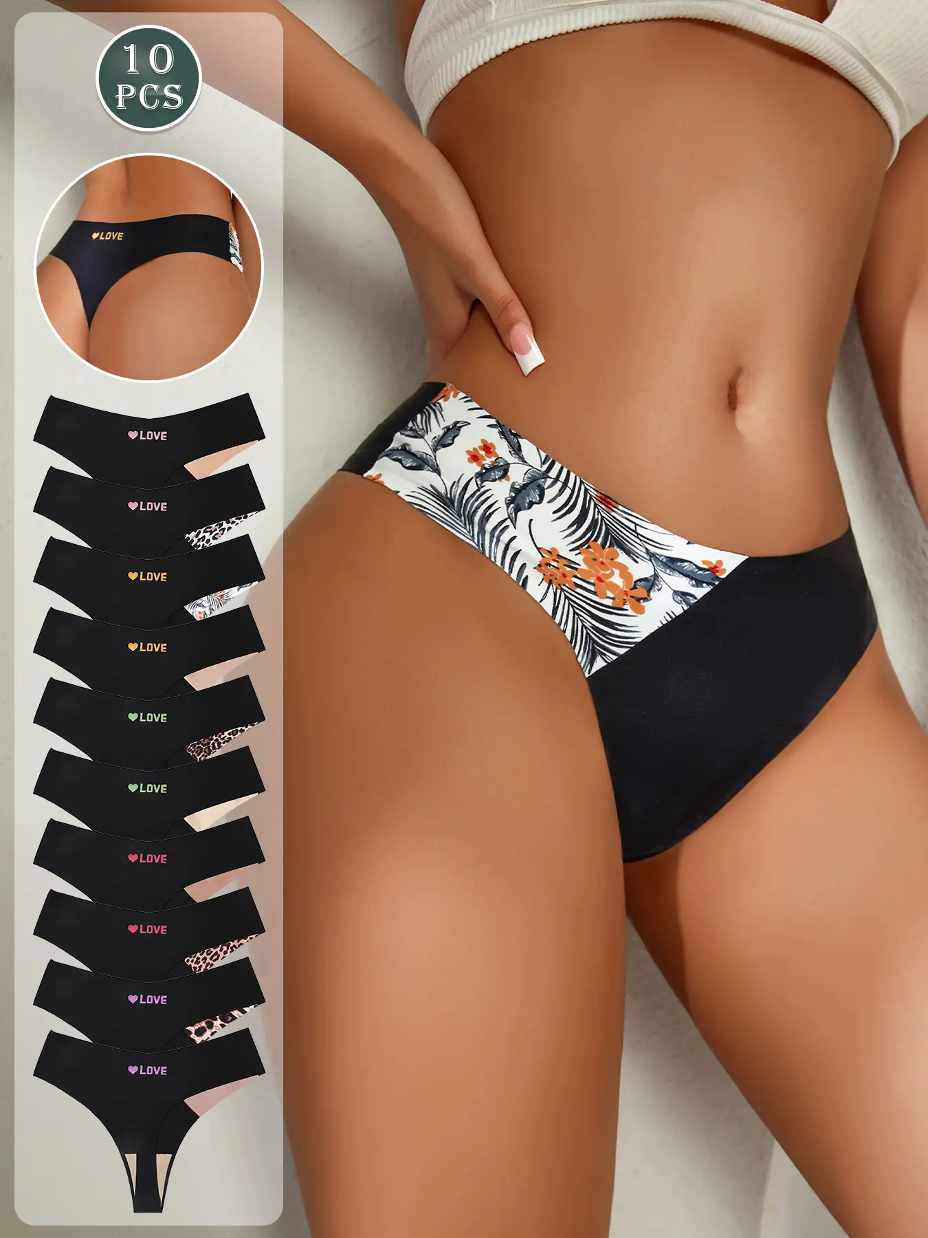 10-Pack Seamless Women's Briefs, Leopard Low-Waist Triangle Panties, Slim-Fit Sexy Underwear for Daily Wear, All-Season Comfort, Seamless Triangle Panty