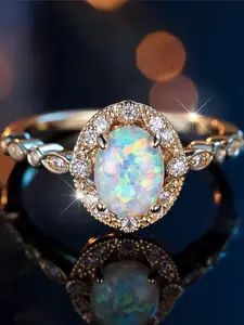 Trendy White Oval Synthetic Opal Ring Vintage Fashion Gold Color Wedding Bands Engagement Rings Bridal Rings For Women Men Minimalist Jewelry