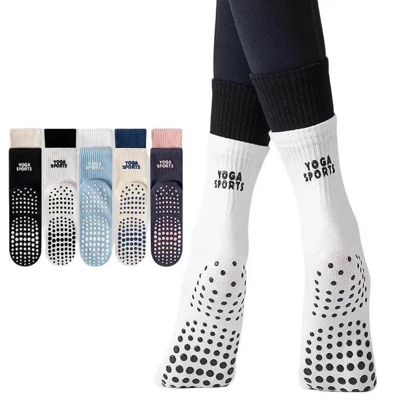 Non-Slip Pilates Grip Socks for Women, Cushioned Yoga Barre Socks with Sticky Grips, Ribbed Mid-Calf Athletic Crew Socks Multi-Pack