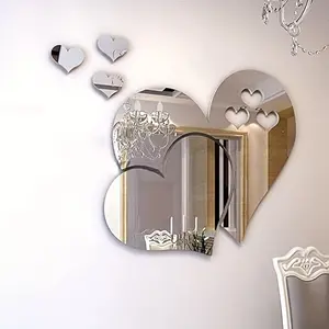 5PCS 3D Heart Shaped Mirror Wall Stickers Living Room Background Decoration Valentine's Day Wedding Gift for Friends Family Creative Wall Decals