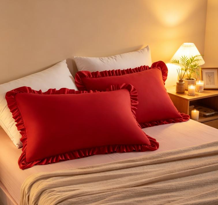 NTBAY 2 Pack Ruffled Pillowcases for Hair and Skin, Luxurious and Elegant Pillow Cases with Envelope Closure