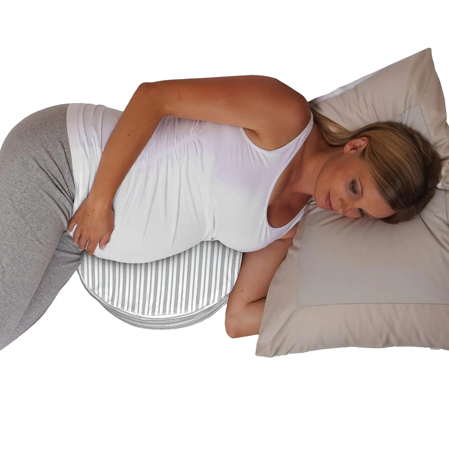 Wedge Pregnancy Pillow - Compact Wedge Maternity Pillow for Back, Knees, Pelvic at Home, Office & Travel with Washable Knit Cover - Gray Stripe