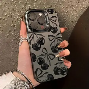 [All-Inclusive Precision Protective Case] Yuanqi Black Cherry Bow TPU Anti-Fall All-Inclusive Precision Protective Case for Apple Iphone6/7/8/X/Xs/Xr/Xs Max/11/12/13/14/15/16/17Pro Max