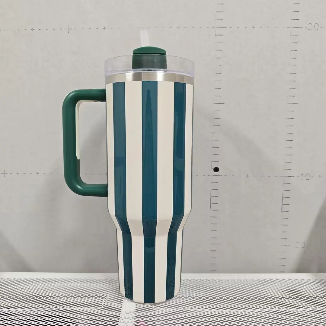 Green Striped 40oz Cup For Car & Travel