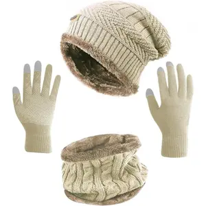 Winter Hat Scarf Gloves Slouchy Beanie Snow Knit Skull Cap Touch Screen Mittens Circle Scarves for Women Men