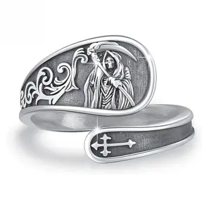 Retro Death cross ring with adjustable opening, suitable for daily wear and as a gift for Halloween, Thanksgiving and Christmas