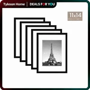 [Deals for You] 11x14 Picture Frame Set of 5, Perfect for Couples & Families, Display Pictures 8x10 with Mat or 11x14 Without Mat, Wall Gallery Photo Frames, Black Decor Plastic Light Bulk