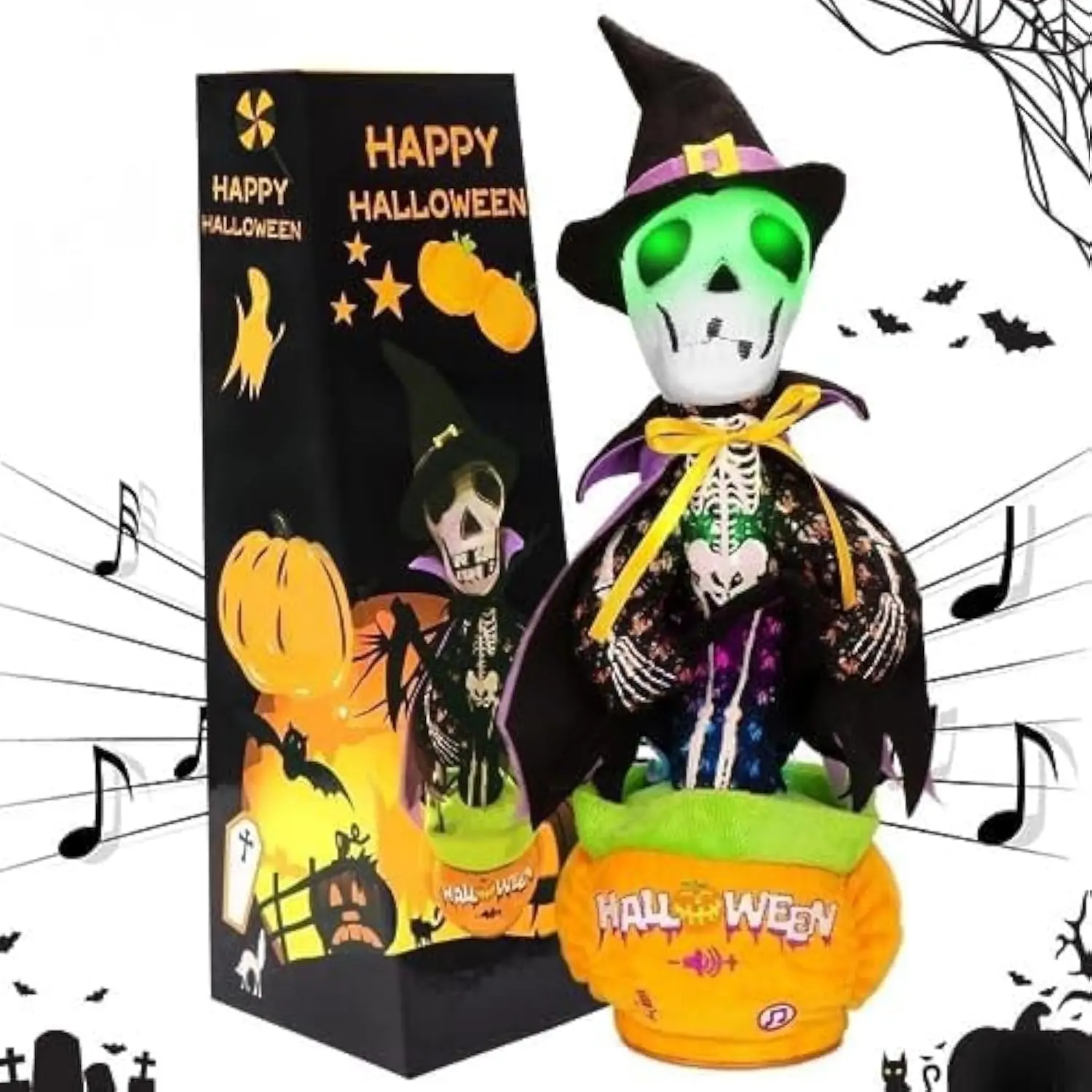 **Halloween Dancing Skeleton Cactus Toy, Talking Cactus That Repeats What You Say, Singing & Glowing Halloween Decoration, Funny Interactive Toy for Kids, Halloween & Christmas Gift**