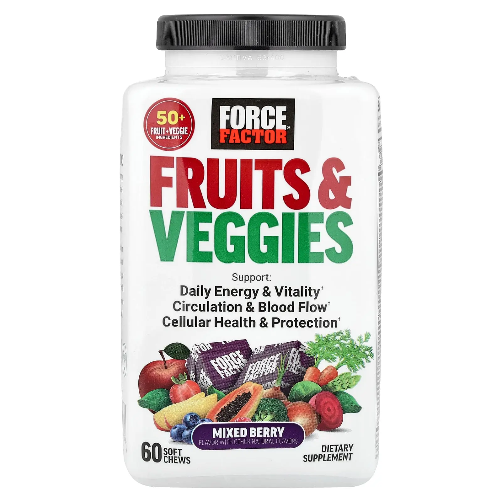 Force Factor Fruits & Veggies, Mixed Berry, 60 Soft Chews