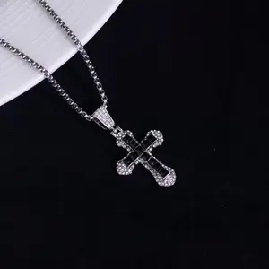 Cross Necklace, color cross Necklace & Pendant Necklace for Men & Women Cross Pendant Necklace cute Flag Stainless Steel Cross Necklace jew lery Black Cuban Chain Jewelry Accessory