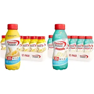 Premier Protein Shake, Bananas  Cream and Cake Batter Flavors, 30g Protein, 1g Sugar, 24 Vitamins  Minerals, 12 and 12 Count