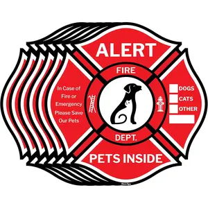 6 Vinyl Pet Warning High Adhesive Stickers, UV Resistant Waterproof Emergency Rescue Stickers, Fire Department Certified, Adhesive Vinyl Decal, Dog Cat Safety Labels