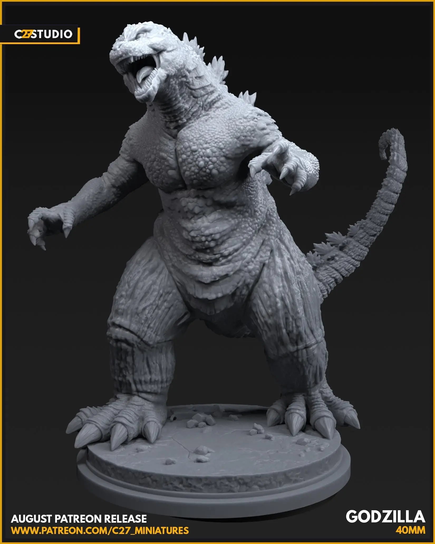 3D Printed Godzilla Statue - 40mm Scale, C27, Detailed Sculpt, High-Quality 3D Printing, MCP Proxy Home Decor Figurine