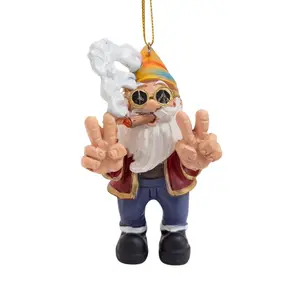 Hippie Gnome Smoking Christmas Tree Naughty Funny Weed Ornament