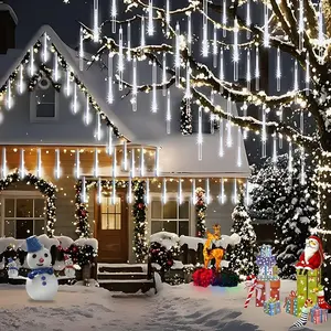 192 LED Meteor Shower String Lights, Outdoor Rain Ice Column Effect, Waterproof Pathway Lighting, Outdoor Landscape Lighting for Trees Weddings Festivals Decorations, Outdoor Decorative Lights, Yard Lighting