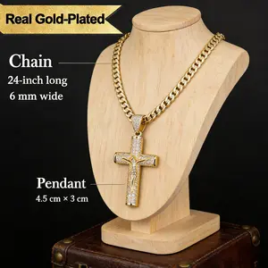2026 New Arrivals & Fresh Design | 【Must be】14K Gold-Plated Cuban/Figaro/Miami Cross Crucifix Necklace | 24" 6mm | Handcrafted Multi-Plated | Perfect Holiday Gifts