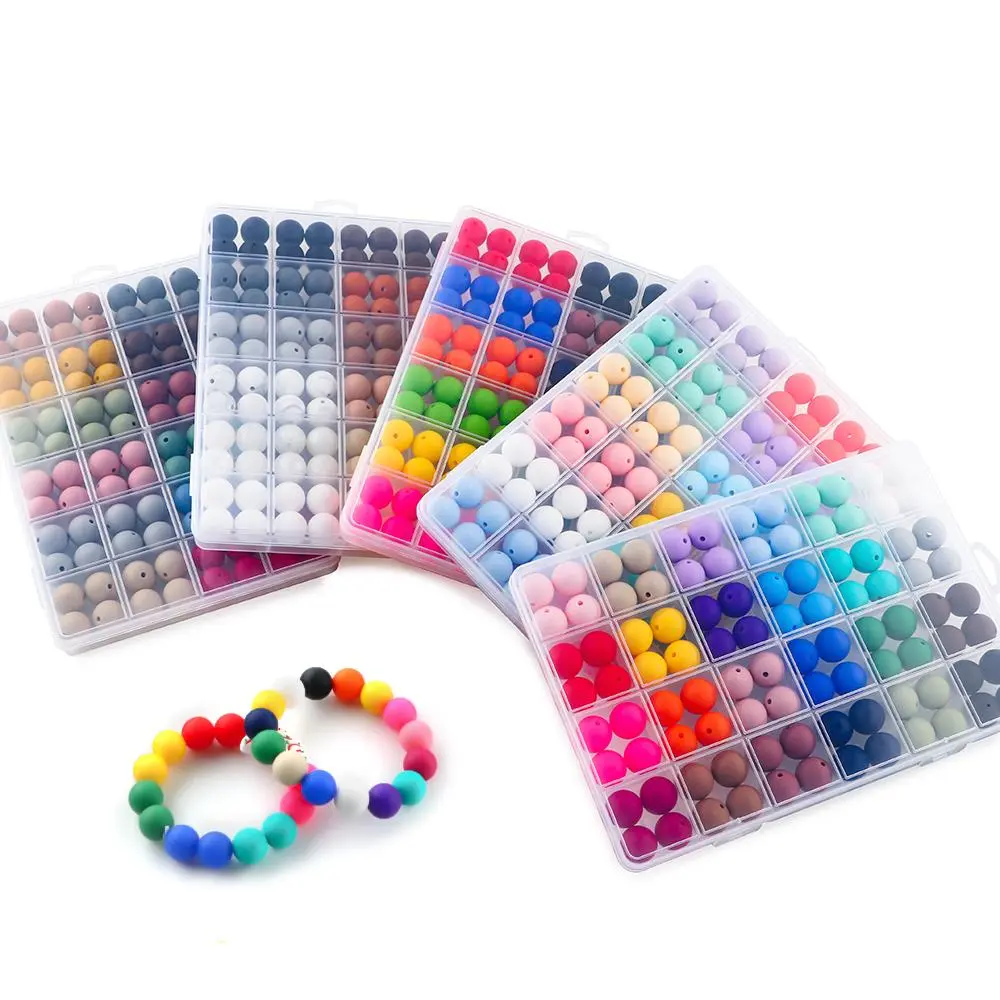 Silicone Bead Kit, 96pcs/box Bead Assortment Mixed Color Beads & Bead Accessories, DIY Jewelry Making Supplies for Bracelet & Necklace & Keychain