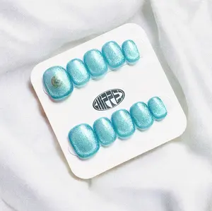 Cannes You Not Chipped Social NFC Press on Nails Microchip Manicure - blue aqua turquoise square short squoval cat eye acrylic nail - for social sharing - nfc chip pre installed free app included