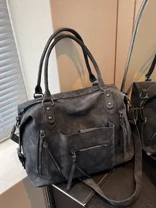 American retro one-shoulder tote bag, casual and versatile one-shoulder messenger bag, fashionable frosted one-shoulder commuter travel bag, suitable for traveling, daily commuting and other scenarios, Pu Tote Satchel