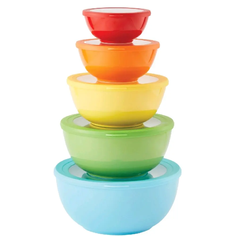 5-Piece Melamine Mixing Bowl Set with Lids, Nesting Kitchen Prep, Serving & Food Storage Bowls, Durable BPA-Free Reusable  Colorful  Tableware Containers (Enhanced Functionality)