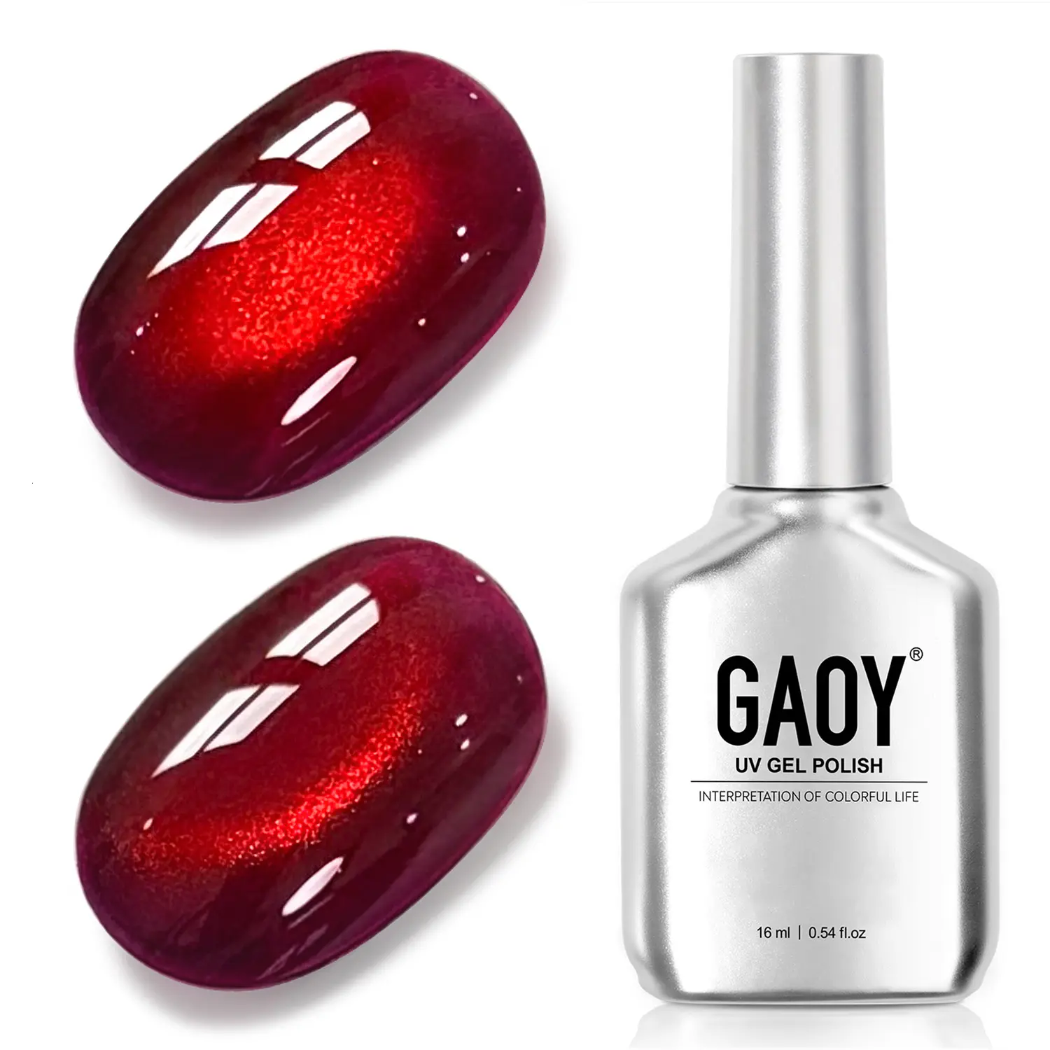 GAOY Red Cat Eye Gel Nail Polish, 16ml Glitter Holographic Nail Polish, Reflective Translucent UV Gel, 2907 Ruby Twilight
