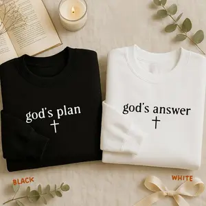 God's Plan God's Answer Matching Couple Sweatshirt, Engaged Christian Sweater, Religious Engagement Announce Tee, Catholic Anniversary Gift, Christian Shirt