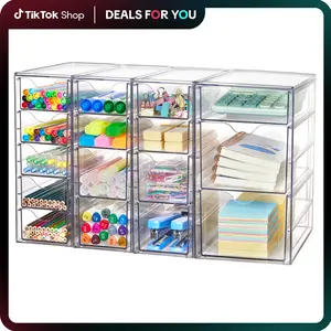 Vtopmart Acrylic Organizer with 16/30/32 Drawers, Clear Storage Drawers for Office Supplies Makeup Jewelry Art Crafts, Non-Slip Water&Dust Proof, Variety of Drawer Options for Desk Vanity Bathroom Pantry, DealsForYouDays (Mid Year Sale Restock), DFYD