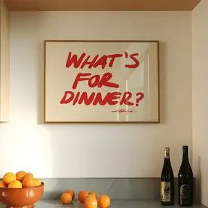 3 Color Options - What's For Dinner Horizontal Poster Print No Frame, Mid Century Print, Aesthetic art, Bauhaus Print, Typography Print, Kitchen wall art, Decor Home(Poster only frameless)