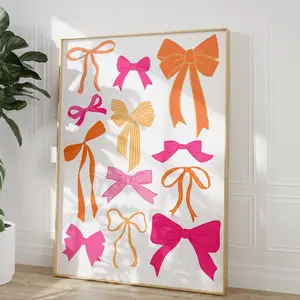 Pink and Orange Bows Wall Art | Apartment Decor |  Dorm Art l Wall Art | Dorm Decor |Frameless Poster