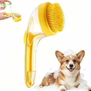 Pet Bath Brush 2 in 1 Dog Cat Bath Brush with Built-in Shampoo Dispenser Multi-functional Dog Bath Brush for Long Short Haired Dogs Cats Shower Grooming Supplies Cleaner