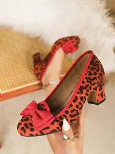 Women's Mary Jane Pumps Orange Red Faux Suede Round Toe Block Mid Heel Comfortable Stable Satin Bow Knot Trim Vintage Sweet Elegant All Season Daily Office Date Party Wedding Valentine's Day Shoes EU Size 36-43	
