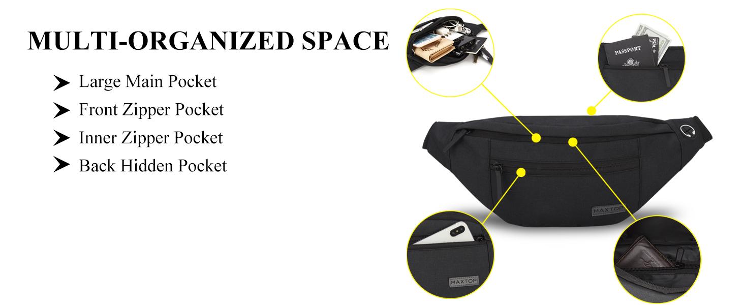 Large Crossbody Fanny Pack with Four Zipper Pockets Adjustable Strap Reflective Loop for Sports Festivals Traveling Casual Use Water-Resistant Durable Fabric Large Crossbody Fanny Pack with Four Zipper Pockets Adjustable Strap Reflective Loop for Sports Festivals Traveling Casual Use Water-Resistant Durable Fabric