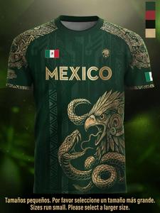 Mexico Aztec Eagle Heritage Soccer Jersey, Football Shirts, All over Print, Fitted Casual Style for All Seasons, Unique Animal and Tribal Design