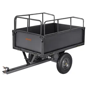 VEVOR Garden Utility Trailer, 17 Cu. Ft & 600lbs Capacity, ATV UTV Hauling Trailer, Tow Behind Steel Dump Cart with 16" Tires, Hand Pull or Foot Pedal, Heavy Duty Yard Trailers for Lawn Mower Tractor