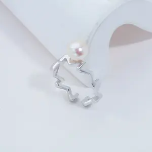 Sterling silver pearl ring in M shape/fresh water pearl ring/Pearl Anniversary Ring/Pearl Ring for Women/Handmade Pearl Ring/Custom Pearl Ring