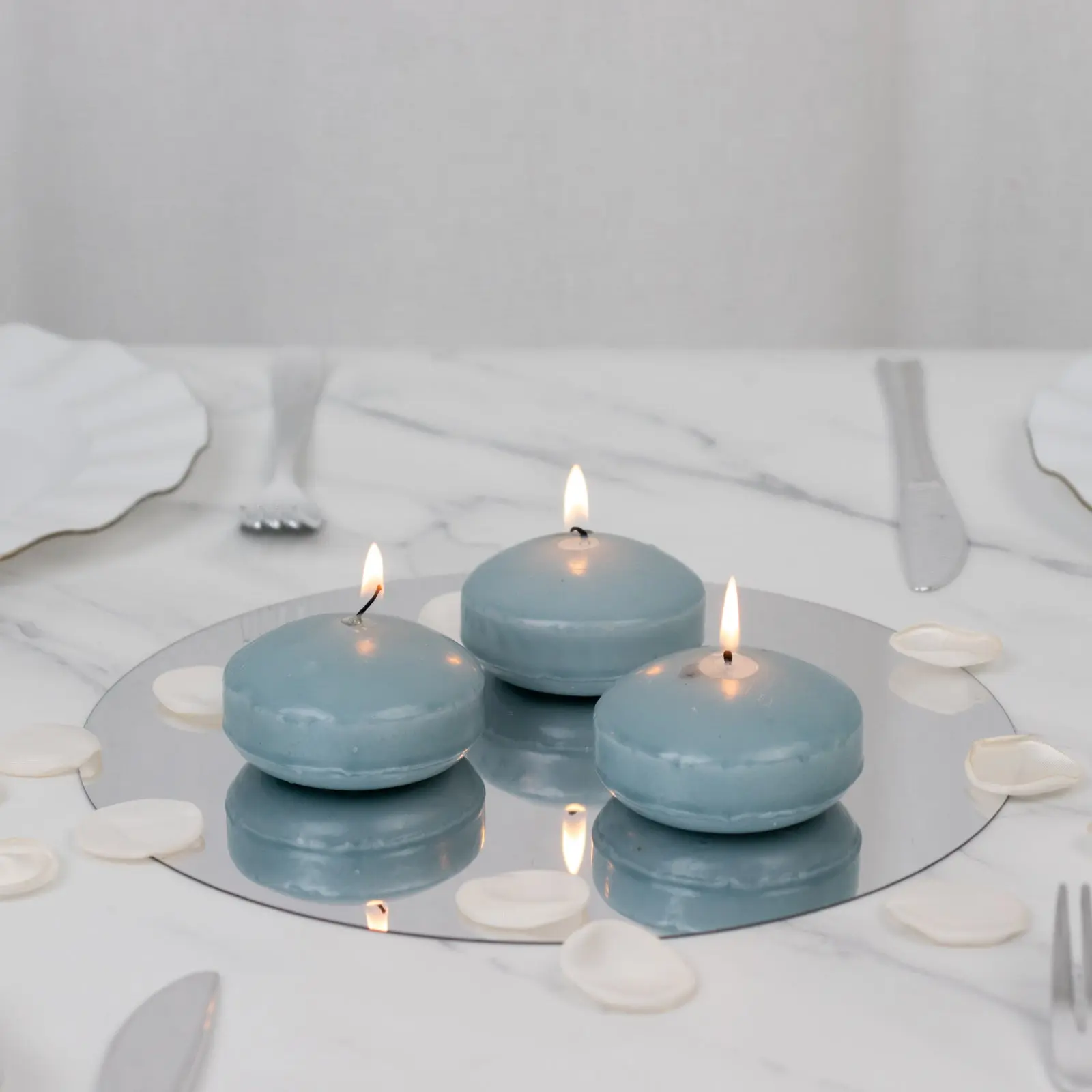 12-Pack 3" Dusty Blue Floating Dripless Candles, Unscented Wax Discs Decor Packaged Set for Water, Wedding Centerpieces