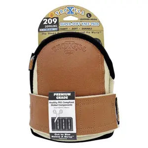 TROXELL USA SuperSoft Leatherhead Kneepads - (Large Size / Bagged in Pairs) - Comfortable, Adjustable, Washable Kneepads - Heavy Duty Construction Flooring Knee Pads for Tile Roofing Gardening Work | Adjustable Cut-to-Size Strap | All-Day Comfort