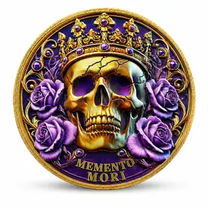 Memento Mori Coin – Crowned Skull Purple Rose Stoic Challenge Coin | Memento Vivere Daily Reminder Token | Philosophy Gift for Men & Women